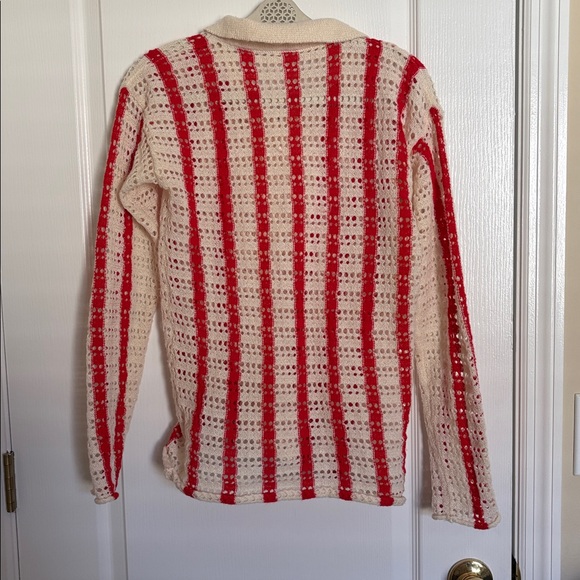 Striped Button Down Collared Knit Cardigan in Red and Cream - Picture 8 of 8